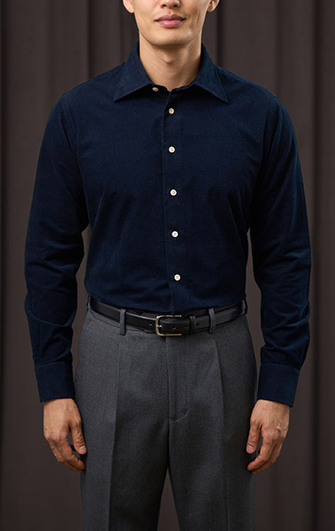 Navy - Italian Spread Collar - Corduroy